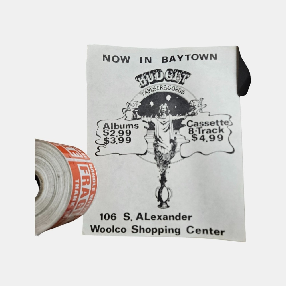 Budget Tapes & Records Album Cassette 6.5x8 VTG 1970s Baytown Woolco Promo Flyer